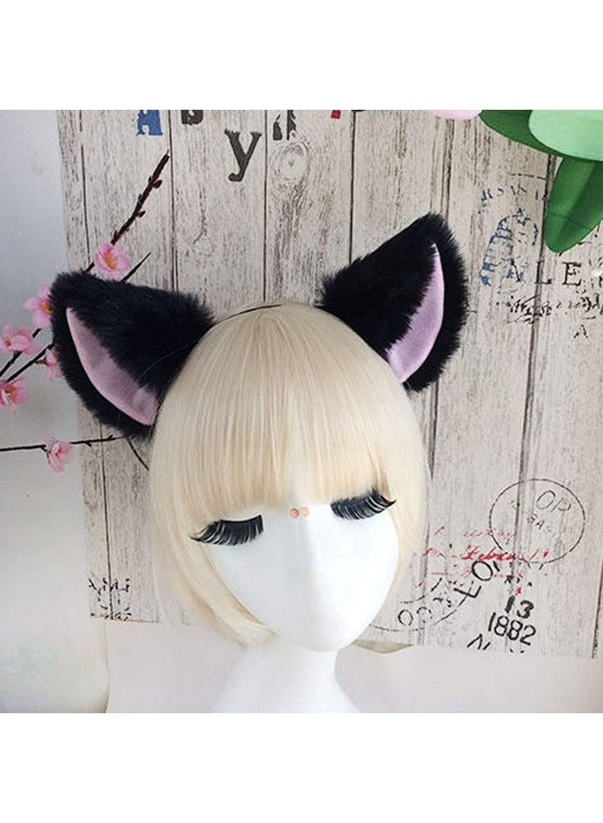 ليزنيرزم عصابة رأس من فرو الثعلب والقط من lasenersm - المقاس: تقريبًا 10×10 سم، اللون: أسود زغبي مع وردي من الداخل، الخامة: فرو صناعي، عصابة رأس تنكرية لحفلات الأنمي التنكرية، الهالوين، الكرنفال - Image 3