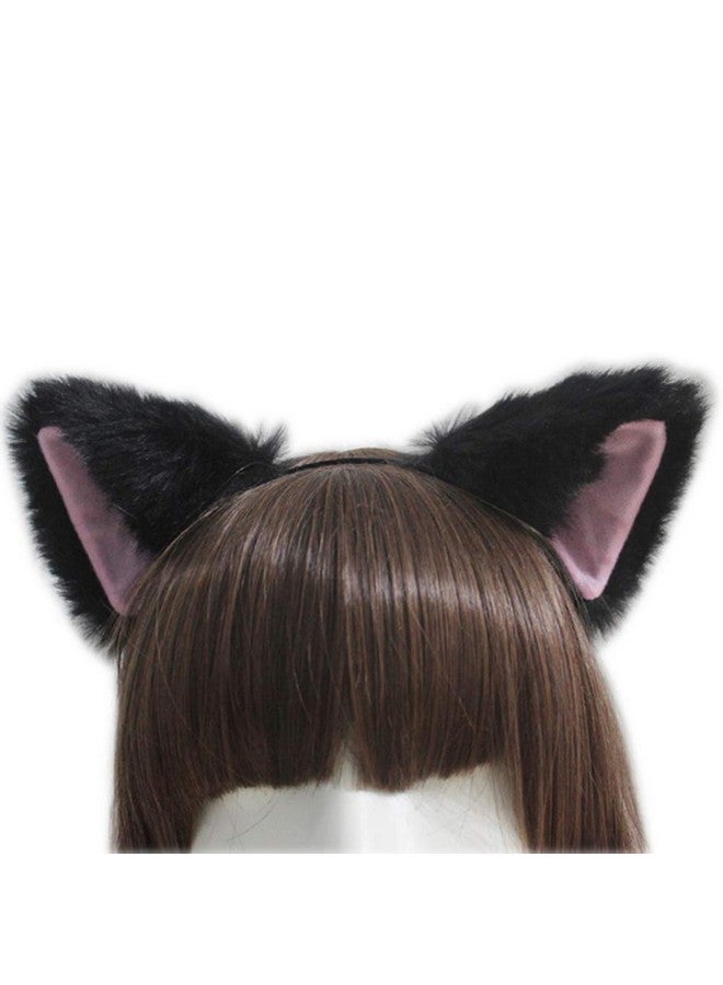 ليزنيرزم عصابة رأس من فرو الثعلب والقط من lasenersm - المقاس: تقريبًا 10×10 سم، اللون: أسود زغبي مع وردي من الداخل، الخامة: فرو صناعي، عصابة رأس تنكرية لحفلات الأنمي التنكرية، الهالوين، الكرنفال - Image 1