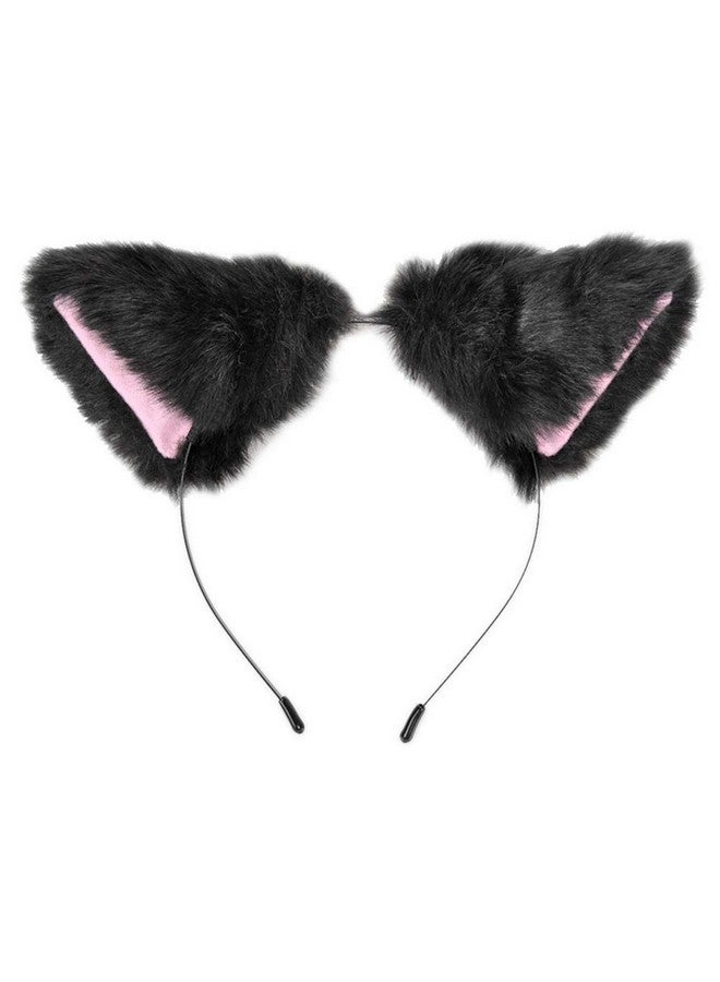 ليزنيرزم عصابة رأس من فرو الثعلب والقط من lasenersm - المقاس: تقريبًا 10×10 سم، اللون: أسود زغبي مع وردي من الداخل، الخامة: فرو صناعي، عصابة رأس تنكرية لحفلات الأنمي التنكرية، الهالوين، الكرنفال - Image 2