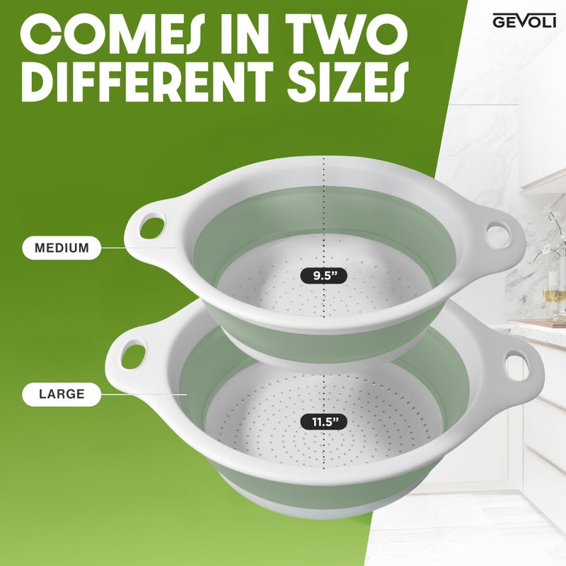 Gevoli Collapsible Colanders (2 Pack Set) Food Strainers with Over-Sink Water Draining Base for Pasta Fruits and Vegetables (4 and 5 Quart) - White Beige - Image 4