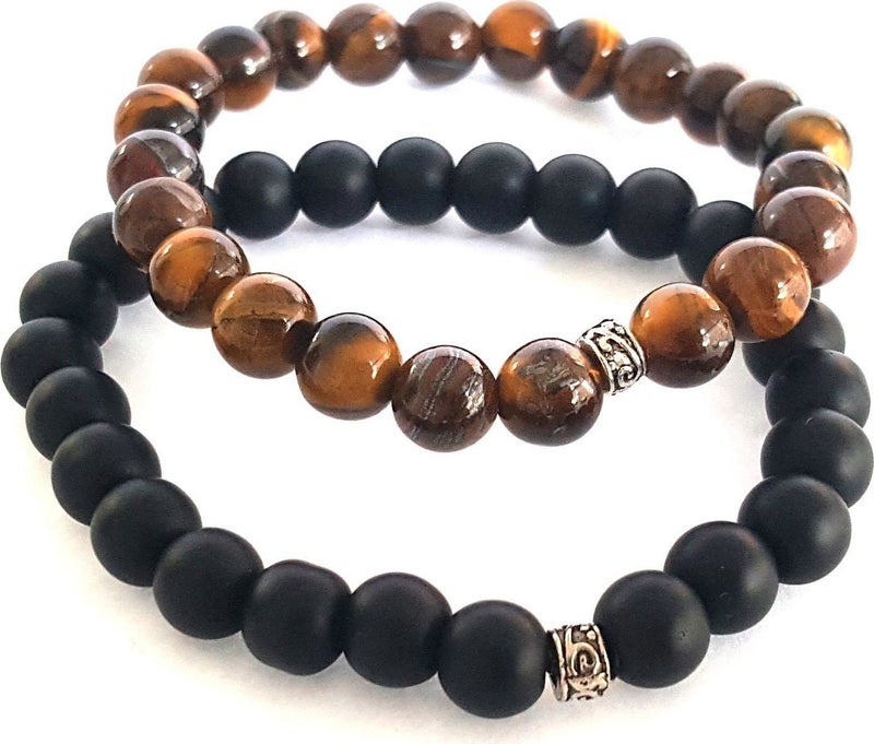Natural Stone Onix and Tiger Eye Bracelet Set