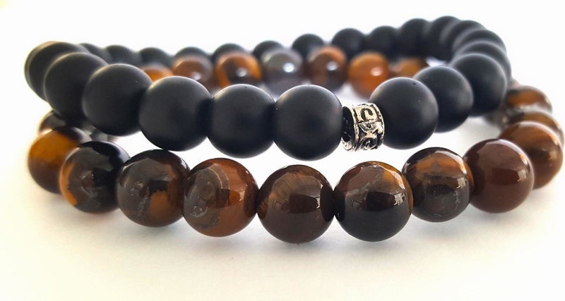 Natural Stone Onix and Tiger Eye Bracelet Set