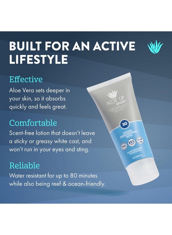 Aloe Up Sport Sunscreen Lotion Spf 30 Broad Spectrum Uva/Uvb Sunscreen Protector For Face And Body With Hydrating Aloe Vera Gel Nongreasy No White Cast Reef Safe Fragrancefree 3 Oz. - Image 2