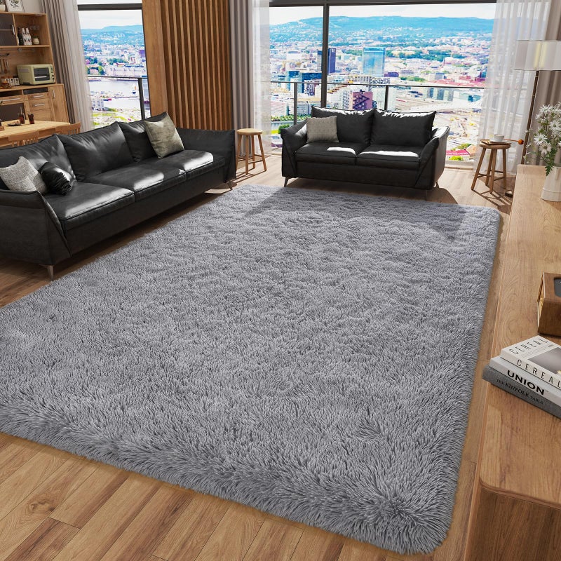 HOMORE Grey Rugs for Bedroom 4x6 Feet Fluffy Area Rug Modern Shag Rugs for Living Room Super Soft Rug for Kids Room Cute Carpets for Boys Nursery Teens Dorm Decor Gray Rug for Home Indoor Floor