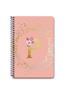 Stylizedd Designer A5 Spiral Notebook Memo Notepad Journal - Custom Monogram Initial Letter Floral Pattern Alphabet - P - Rose Pink  - Image 1