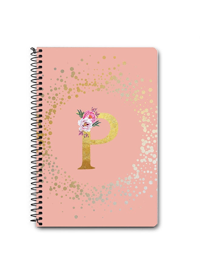 Stylizedd - Designer A5 Spiral Notebook Memo Notepad Journal - Custom Monogram Initial Letter Floral Pattern Alphabet - P - Rose Pink - Image 1