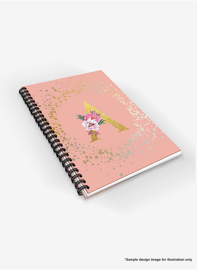 Stylizedd - Designer A5 Spiral Notebook Memo Notepad Journal - Custom Monogram Initial Letter Floral Pattern Alphabet - P - Rose Pink - Image 1