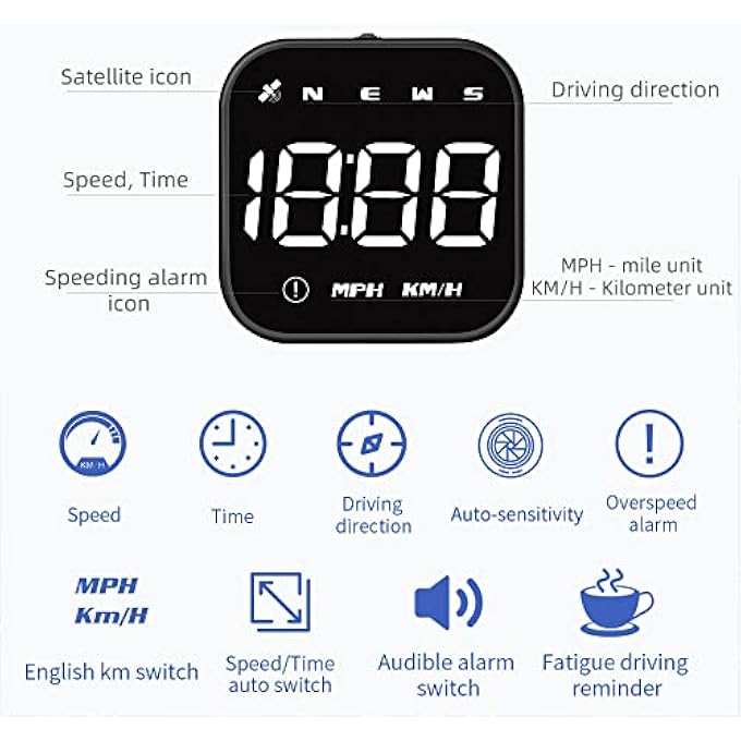 VEESA Digital Gps Speedometer Car Universal Hud Head Up Display Gps Smart Gauge Speedometer With Speed Mph Compass Fatigued Driving Alert Overspeed Alarm Trip Meter For All Vehicle Black - Image 4