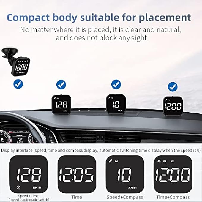 VEESA Digital Gps Speedometer Car Universal Hud Head Up Display Gps Smart Gauge Speedometer With Speed Mph Compass Fatigued Driving Alert Overspeed Alarm Trip Meter For All Vehicle Black - Image 5