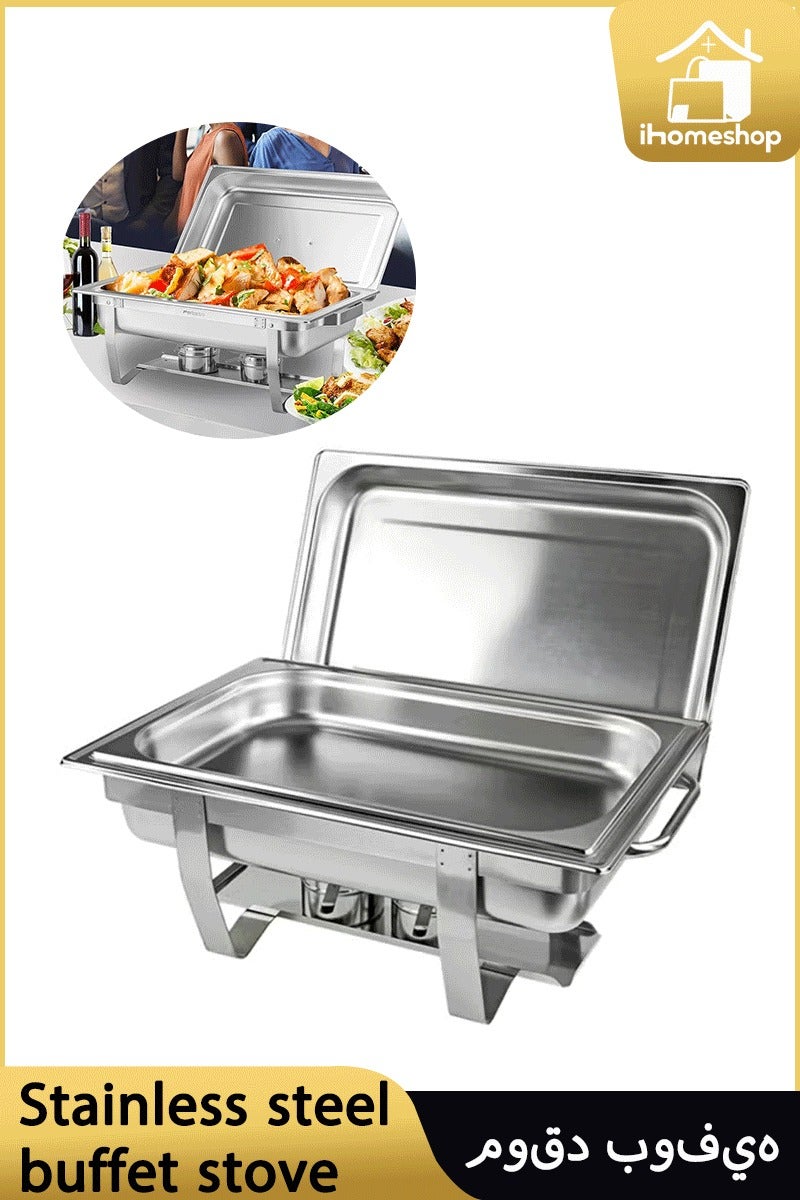 ihomeshop Deluxe rectangular stainless steel buffet stove | 55×36×13 cm single compartment warming stove | alcohol fuel heater for weddings, gardens and outdoor parties | heavy duty commercial hospitality and home catering  - Image 1