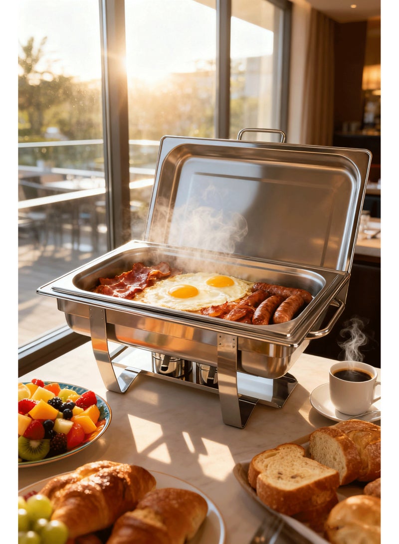 آي هوم شوب موقد بوفيه فاخر مستطيل الشكل من الفولاذ المقاوم للصدأ | موقد تدفئة بمقصورة واحدة 55×36×13 سم | سخان يعمل بالوقود الكحولي لحفلات الزفاف والحدائق والحفلات الخارجية | ضيافة تجارية متينة وتجهيزات منزلية - Image 2