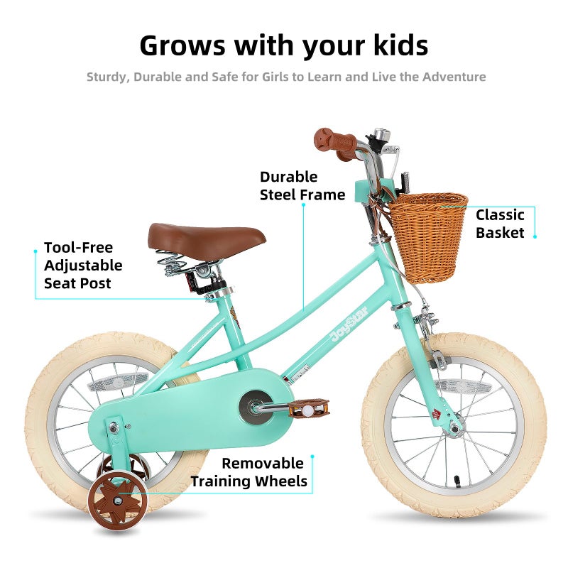JOYSTAR 12 inch Kids Bike for Toddlers 3-4 Years(33"-41") Girls, Girls Bike with Training Wheels & Basket, Kids' Bicycle Mint Green - Image 2