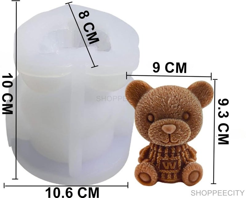 Shoppeecity 3D Sitting Teddy Bear Shape Silicone Candle Mold I 3D Cute Animal Cub Silicone Epoxy Mould I Bear Candle Mould Baby Bear Silicone Mould DIY Chocolate Cake Decor Soap Ice Maker Resin Art Craft Making DIY W Bear Large - Image 3