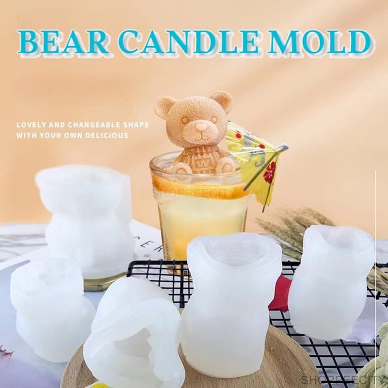 Shoppeecity 3D Sitting Teddy Bear Shape Silicone Candle Mold I 3D Cute Animal Cub Silicone Epoxy Mould I Bear Candle Mould Baby Bear Silicone Mould DIY Chocolate Cake Decor Soap Ice Maker Resin Art Craft Making DIY W Bear Large - Image 4