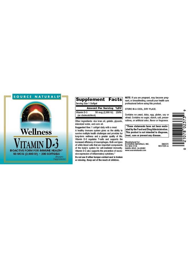Source Naturals Source Naturals Wellness Vitamin D-3 2000 iu Bioactive Form for Immune Health* - 200 Softgels  - Image 4