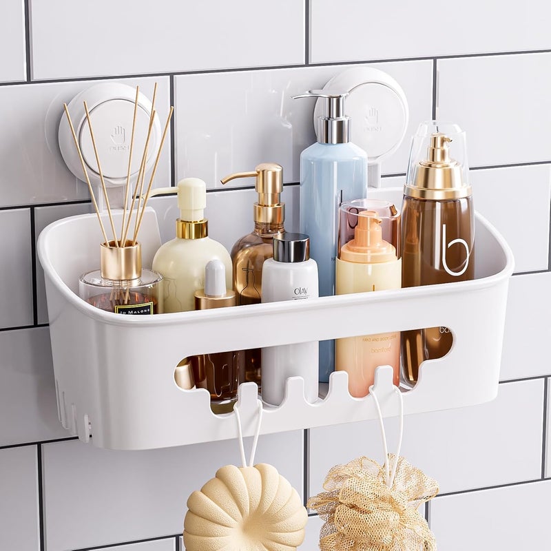 Taili Shower Caddy Suction Cup, Heavy Duty Bathroom Organizer, Removable Shelves for Inside Shower, Shampoo, Waterproof Suction Plastic Storage for Bathroom Accessories Holder, White - Image 1