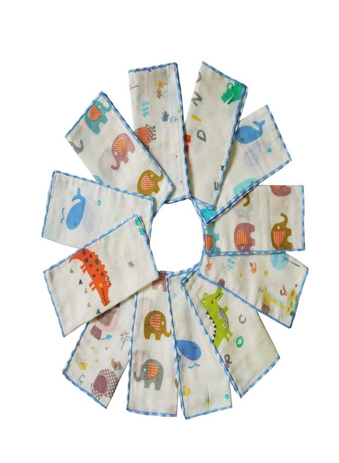 Omilion مجموعة مناشف غسيل الأطفال من الموسلين من أوميليون (عبوة من 12 قطعة)، منشفة استحمام للأطفال الرضع من القطن الطبيعي، منشفة وجه ناعمة للأطفال الصغار، هدية مثالية لحفلات استقبال المولود الجديد، 9 × 9 بوصة، عالم الحيوانات (مربع) - Image 1