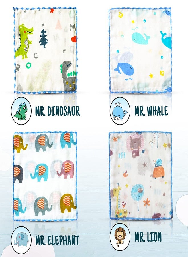 Omilion مجموعة مناشف غسيل الأطفال من الموسلين من أوميليون (عبوة من 12 قطعة)، منشفة استحمام للأطفال الرضع من القطن الطبيعي، منشفة وجه ناعمة للأطفال الصغار، هدية مثالية لحفلات استقبال المولود الجديد، 9 × 9 بوصة، عالم الحيوانات (مربع) - Image 2