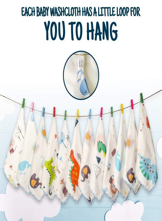 Omilion مجموعة مناشف غسيل الأطفال من الموسلين من أوميليون (عبوة من 12 قطعة)، منشفة استحمام للأطفال الرضع من القطن الطبيعي، منشفة وجه ناعمة للأطفال الصغار، هدية مثالية لحفلات استقبال المولود الجديد، 9 × 9 بوصة، عالم الحيوانات (مربع) - Image 4