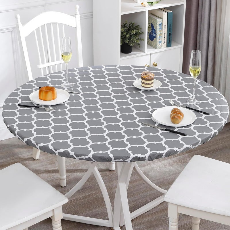 Walrus Round Vinyl Fitted Tablecloth with Flannel Backing Elastic Edge Design Table Cover Waterproof Oil-Proof PVC Table Cloth Stain-Resistant Best for 37"-44" Round - Image 4