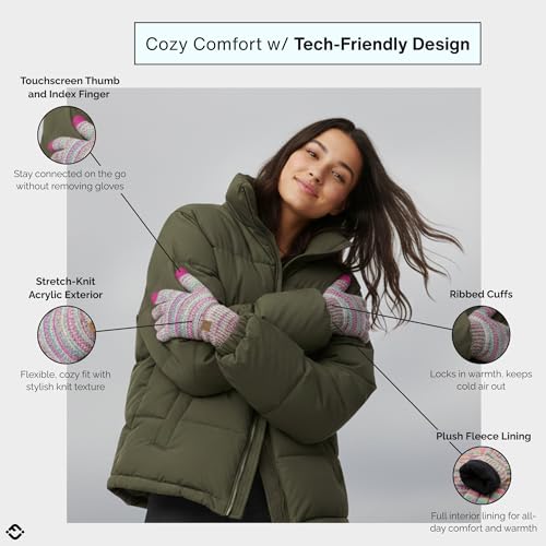 Funky Junque Womens Winter Gloves Cute Fleece Lined Knit Gloves for Women Teen Girls Warm Touchscreen Mittens for Cold Weather Cozy Accessories 4 Tone Mix Yellow Hot Pink Turquoise Pink - Image 3