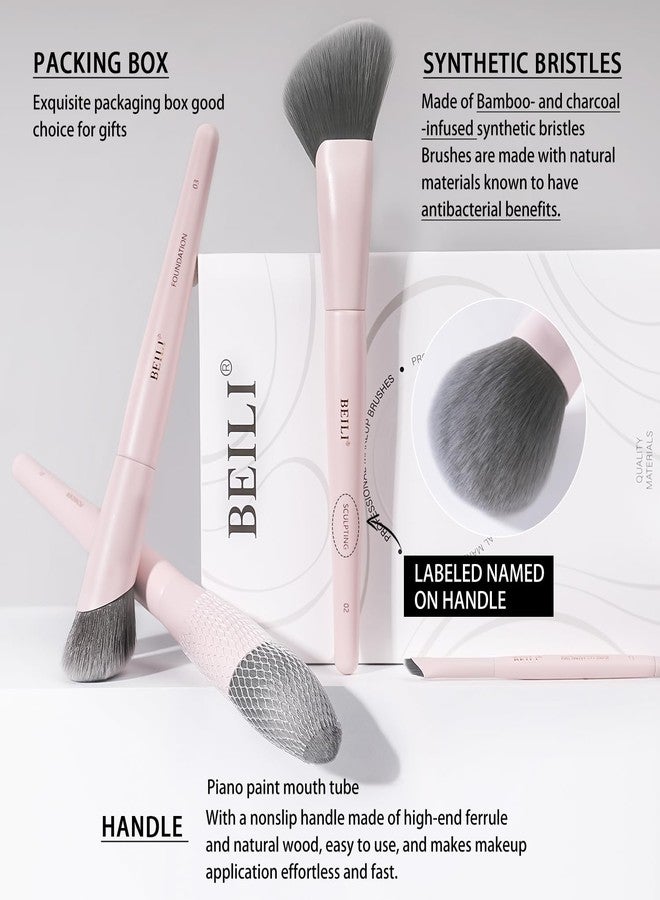 BEILI Makeup Brush Set, Pink Makeup Brush Set, 12 Vegan Makeup Brushes for Powder Foundation, Concealer, Eyebrows, Eyeshadow, Contour, Eyeliner, Blender Eye Brush - Image 3
