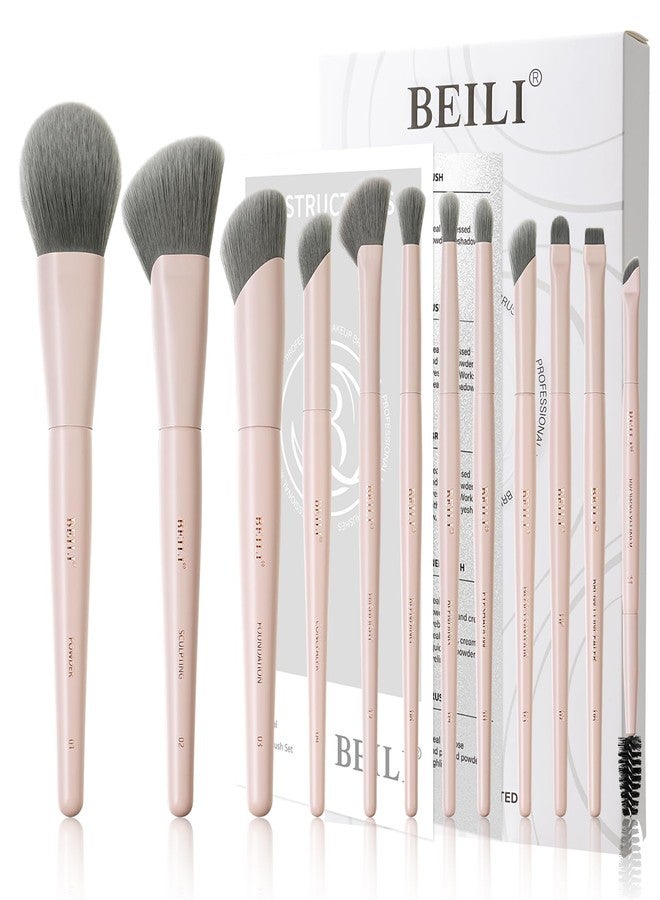 BEILI Makeup Brush Set, Pink Makeup Brush Set, 12 Vegan Makeup Brushes for Powder Foundation, Concealer, Eyebrows, Eyeshadow, Contour, Eyeliner, Blender Eye Brush - Image 1