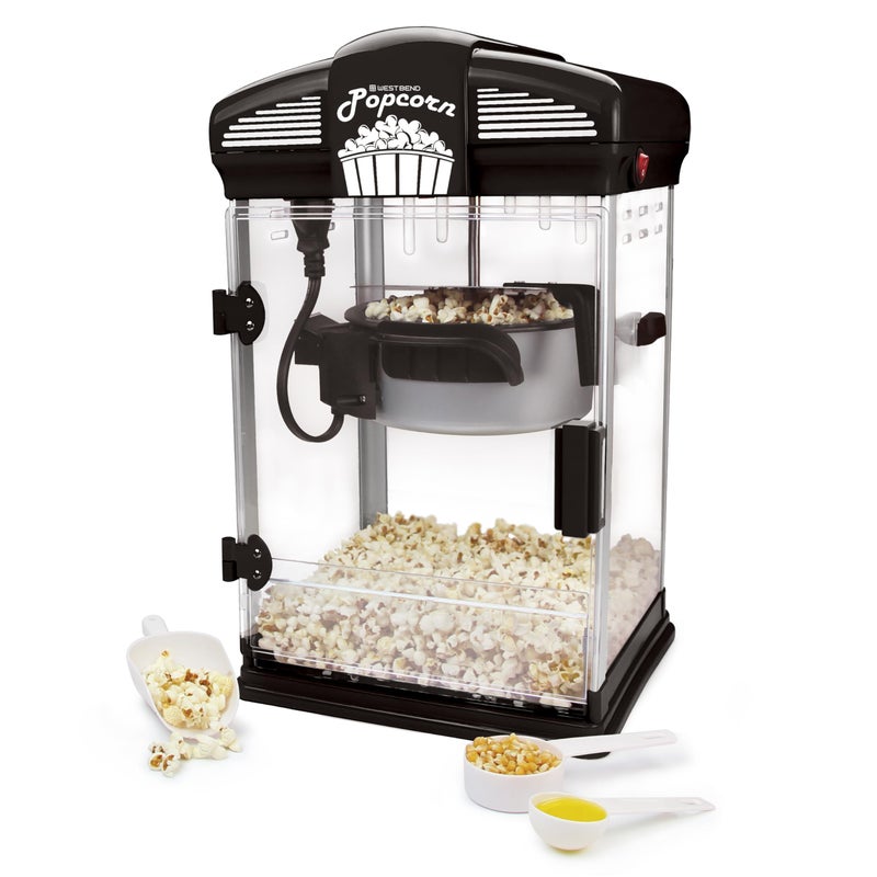 West Bend Stir Crazy Movie Theater Popcorn Popper, Gourmet Popcorn Maker Machine with Nonstick Popcorn Kettle, Measuring Tool and Popcorn Scoop for Popcorn Machine, 4 Qt., Black - Image 3