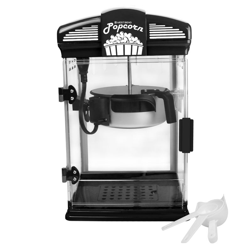 West Bend Stir Crazy Movie Theater Popcorn Popper, Gourmet Popcorn Maker Machine with Nonstick Popcorn Kettle, Measuring Tool and Popcorn Scoop for Popcorn Machine, 4 Qt., Black - Image 2