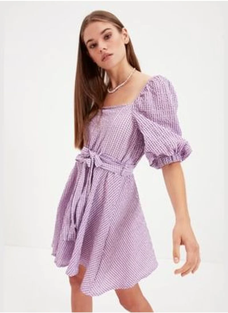 trendyol Purple Belted Mini Woven Dress TWOAW22EL0051