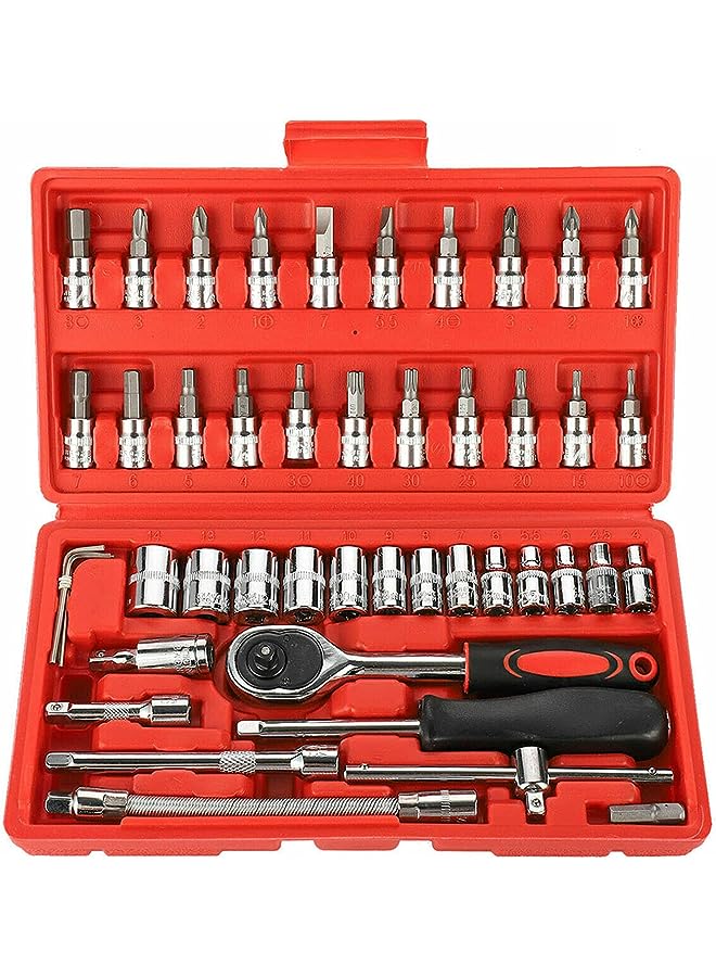 PROMASS Ratchet Wrench Socket Tools Set Metric 1/4'' Drive Screwdriver with Box - Image 1