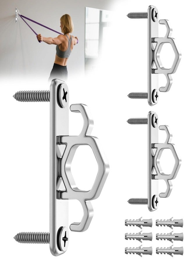 WOCHOLL Resistance Band Wall Anchors Heavy Duty Wall Mount Workout Anchors for Exercise Bands, Space-Saving Home Gym Workouts, Strength Training, Durable Steel Construction (3, Silver) - Image 1