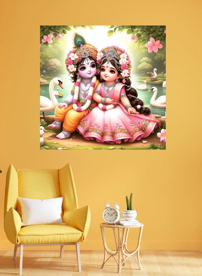 Akki Wold Little Krishna and Radha Pink Wall Poster for Livng Room, Kids Room, Office (Size - 45CM X 45CM) - Image 2