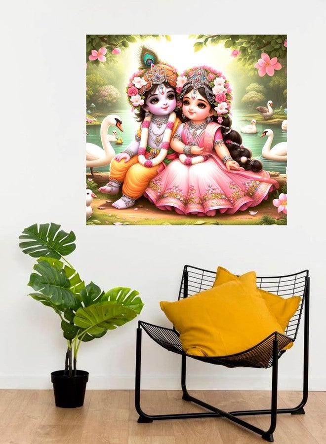 Akki Wold Little Krishna and Radha Pink Wall Poster for Livng Room, Kids Room, Office (Size - 45CM X 45CM) - Image 3