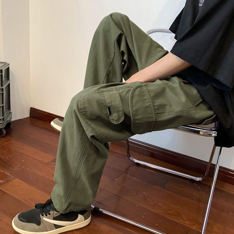 Japanese Style Loose Overalls Men'S And Women'S New Solid Color Street Simple Trendy Wide-Leg Straight Casual All-Matching Trousers - Image 2