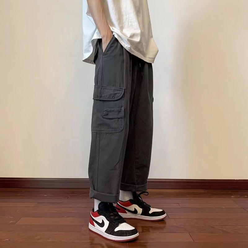 Japanese Style Loose Overalls Men'S And Women'S New Solid Color Street Simple Trendy Wide-Leg Straight Casual All-Matching Trousers - Image 1