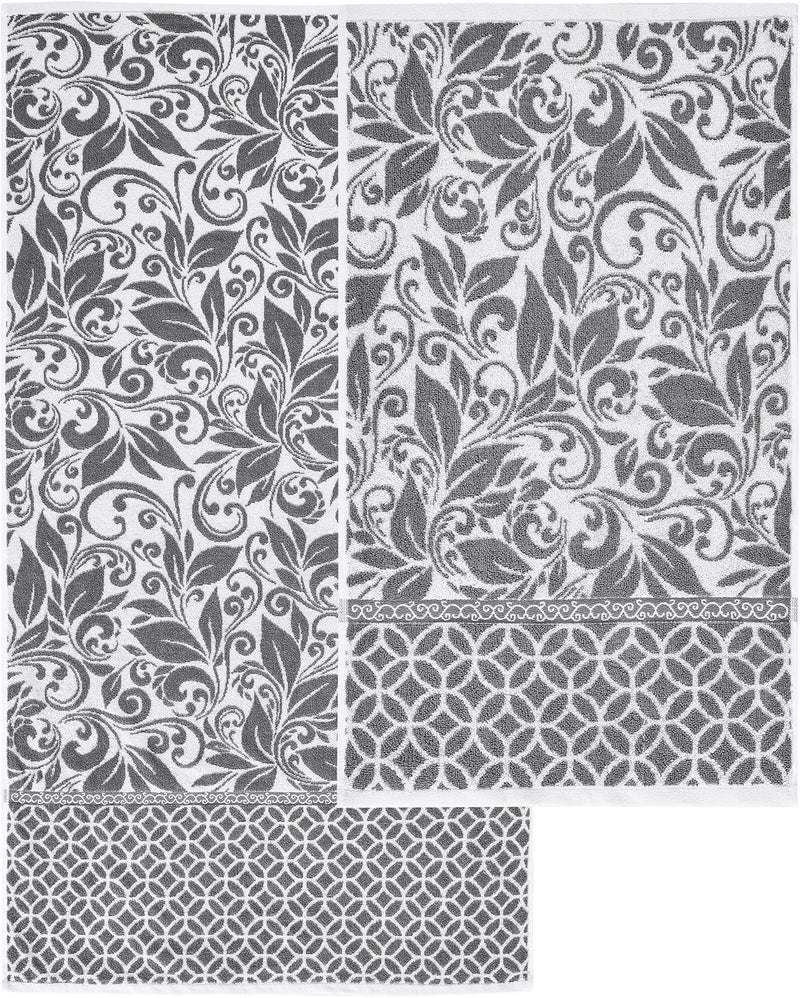 Modern Threads Trefoil Filigree 6-Piece 100% Cotton Towel Set – Reversible Yarn Dyed Jacquard – Includes 2 Bath Towels, 2 Hand Towels, 2 Washcloths – Absorbent, Quick Dry, Soft & Durable – Dark Gray - Image 5