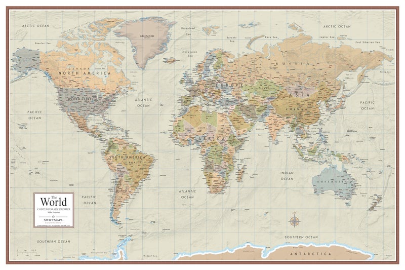 Swiftmaps World Contemporary Premier Wall Map Poster Mural 24h x 36w - LAMINATED - Image 1