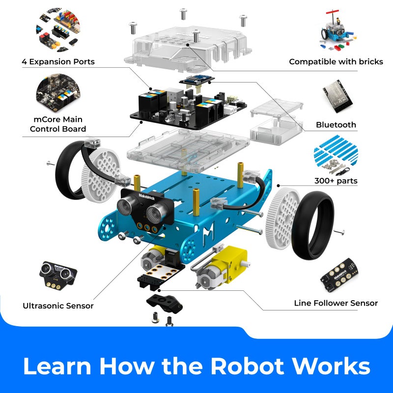 Makeblock طقم روبوت Makeblock mBot، الروبوتات للأطفال من 8-12 سنة تعلم البرمجة مع Scratch و Arduino، ألعاب STEM ومجموعات العلوم للأطفال من 8-12 سنة للأولاد والبنات من 8 سنوات وما فوق - Image 3
