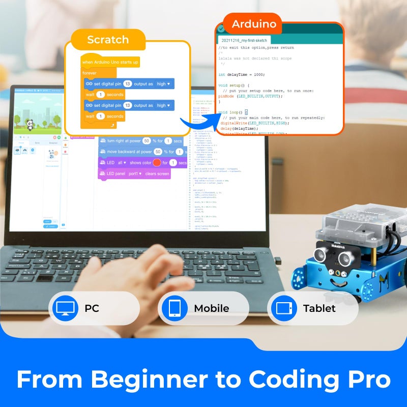 Makeblock طقم روبوت Makeblock mBot، الروبوتات للأطفال من 8-12 سنة تعلم البرمجة مع Scratch و Arduino، ألعاب STEM ومجموعات العلوم للأطفال من 8-12 سنة للأولاد والبنات من 8 سنوات وما فوق - Image 2