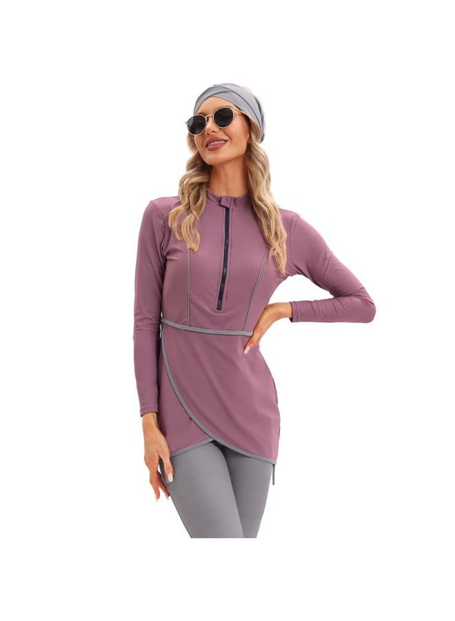 YONGSEN 2024 Women Modest Muslim Swimwear Patchwork Hijab Sport Long Sleeves Swimsuit 3pcs Islamic Burkinis Wear Bathing Suit (Purple, XX-Large) - Image 1
