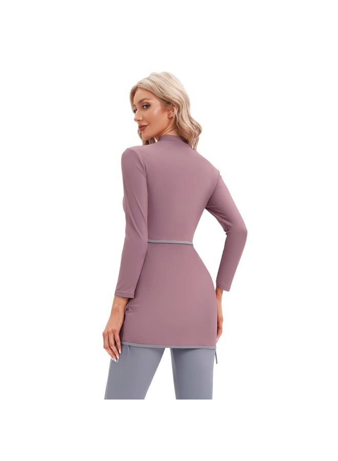 YONGSEN 2024 Women Modest Muslim Swimwear Patchwork Hijab Sport Long Sleeves Swimsuit 3pcs Islamic Burkinis Wear Bathing Suit (Purple, XX-Large) - Image 5