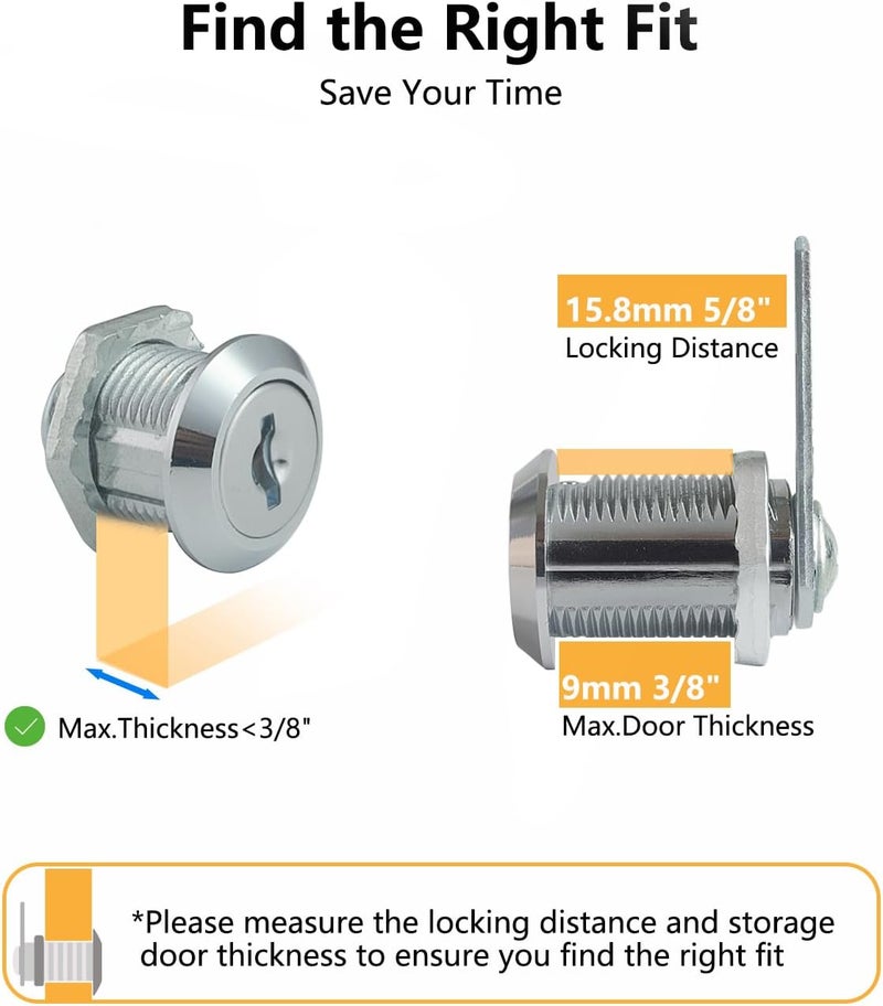 Bicafa 3 Packs Cabinets Locks with Keys, Keyed Alike Cam Lock for Mailbox Toolbox Replacement, 5/8 Inch - Image 4