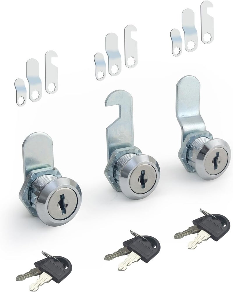 Bicafa 3 Packs Cabinets Locks with Keys, Keyed Alike Cam Lock for Mailbox Toolbox Replacement, 5/8 Inch - Image 1