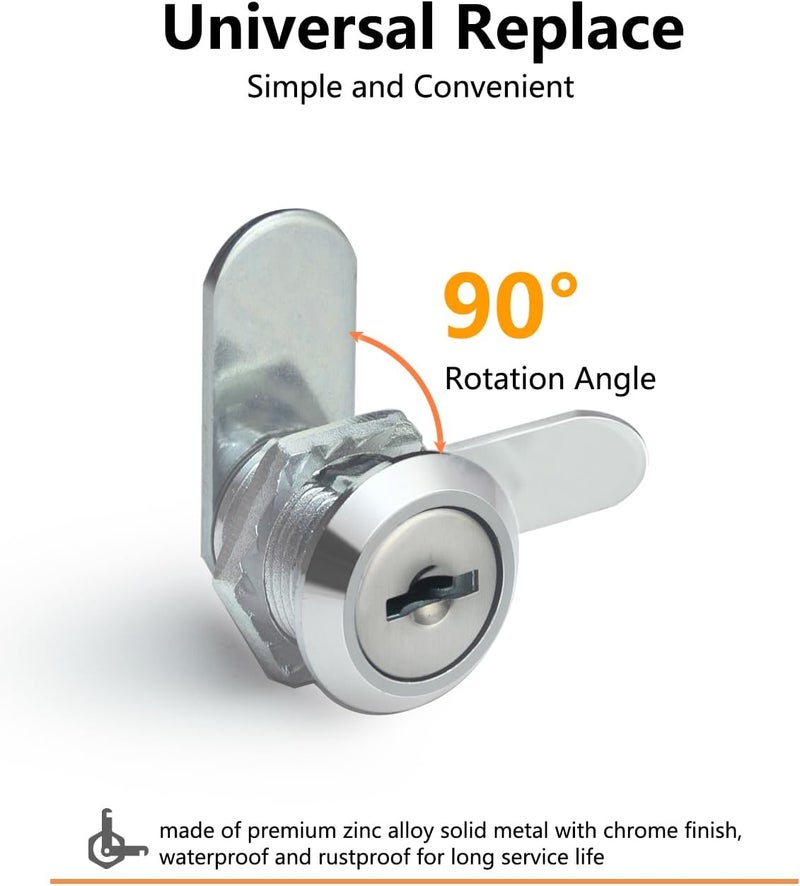Bicafa 3 Packs Cabinets Locks with Keys, Keyed Alike Cam Lock for Mailbox Toolbox Replacement, 5/8 Inch - Image 2