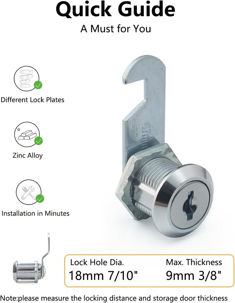 Bicafa 3 Packs Cabinets Locks with Keys, Keyed Alike Cam Lock for Mailbox Toolbox Replacement, 5/8 Inch - Image 3
