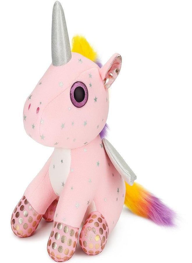 MiniMoo Magical Unicorn Soft Toy | Cute 28CM Unicorn with Shiny Horn, Rainbow Tail & Sparkle for Kids and Girls - Pink