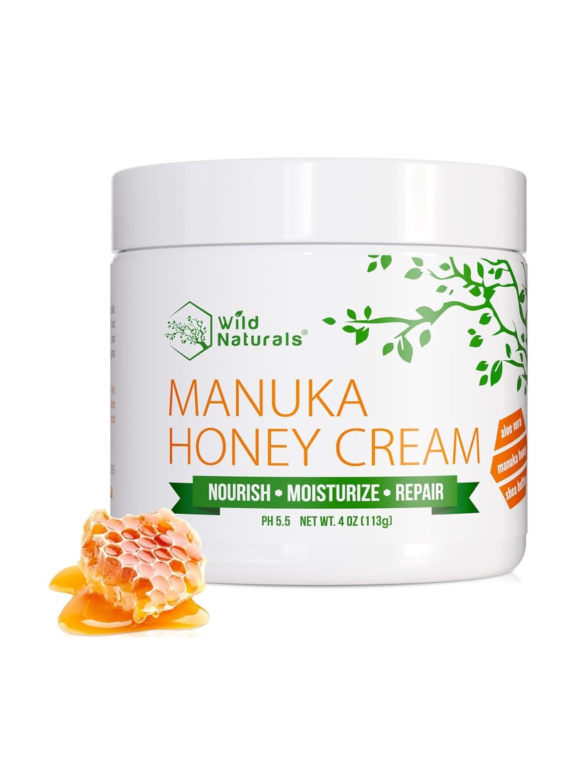 Wild Naturals - Manuka Honey Cream Moisturizer for Dry Skin - Eczema Honey Cream Face Moisturizer for Sensitive Skin - Soothing & Redness Relief Face Cream for Dry Skin - Face, Hand & Body Moisturizer for Women & Men - Image 1