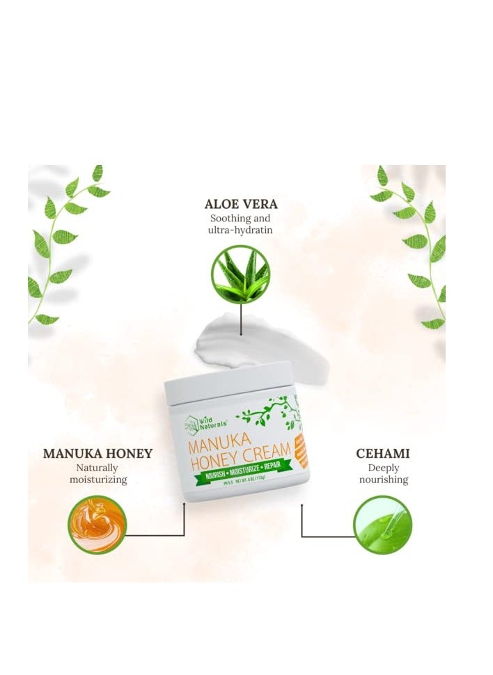 Wild Naturals - Manuka Honey Cream Moisturizer for Dry Skin - Eczema Honey Cream Face Moisturizer for Sensitive Skin - Soothing & Redness Relief Face Cream for Dry Skin - Face, Hand & Body Moisturizer for Women & Men - Image 1