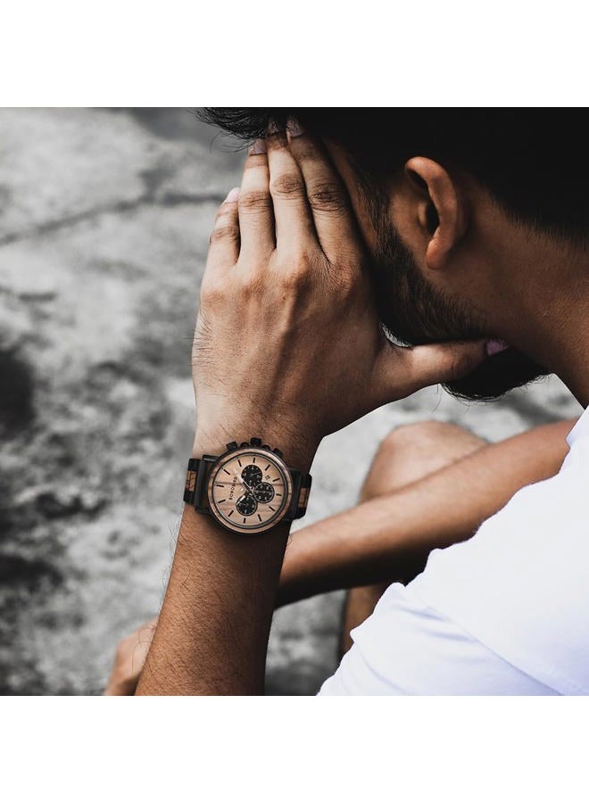 BOBO BIRD Wooden Mens Watches Large Size Stylish Wood & Stainless Steel Combined Chronograph Military Quartz Watch (Balck Wood Band) - Image 4